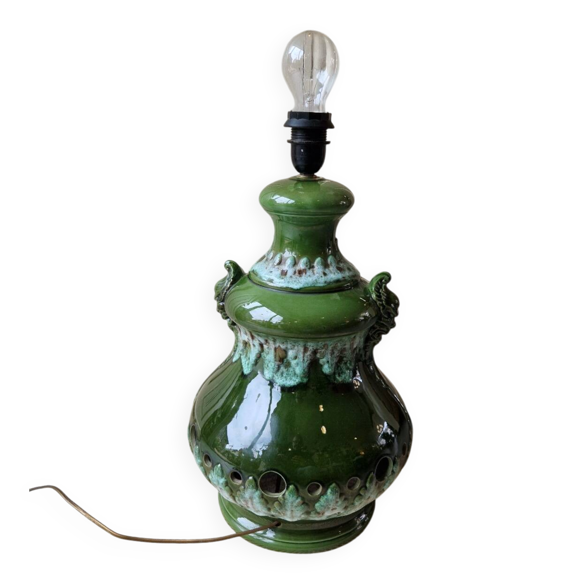 Vintage 1960s green toned ceramic lamp