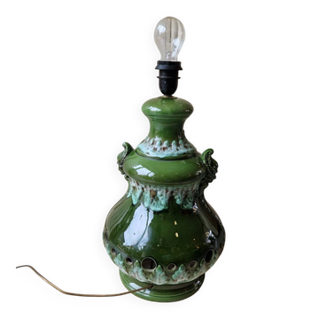 Vintage 1960s green toned ceramic lamp