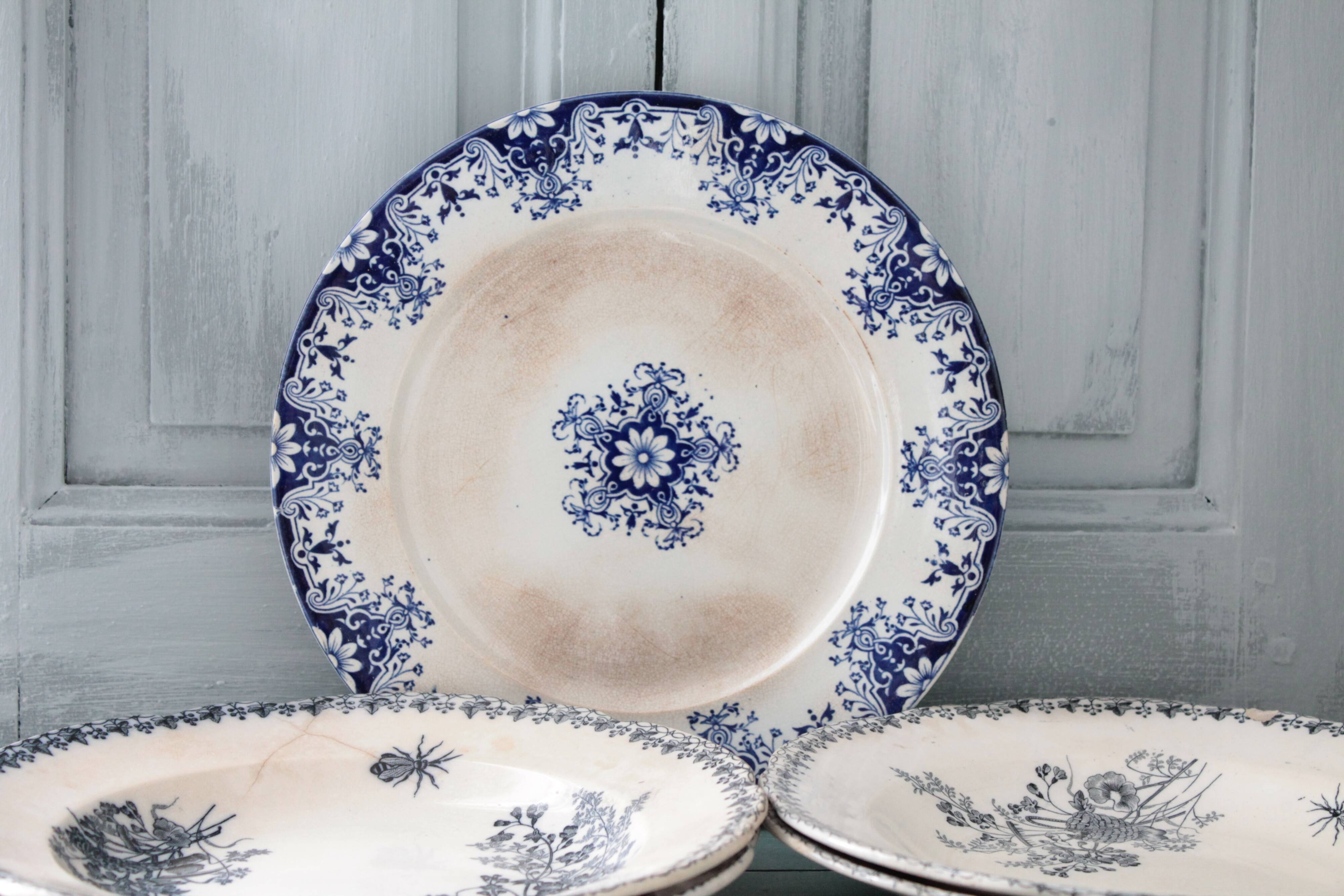 Old antique, Rouen, blue and white  plate