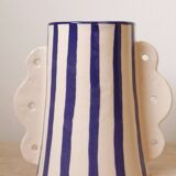 Blue and white striped ceramic abstract vase