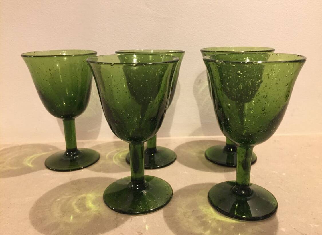 Set of 5 antique blown glass bubble glasses.