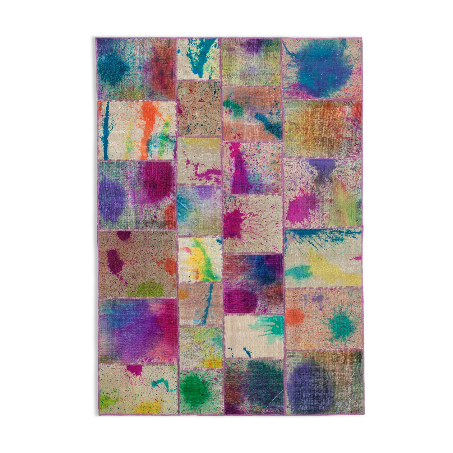 Handwoven anatolian contemporary 173 cm x 244 cm purple patchwork carpet