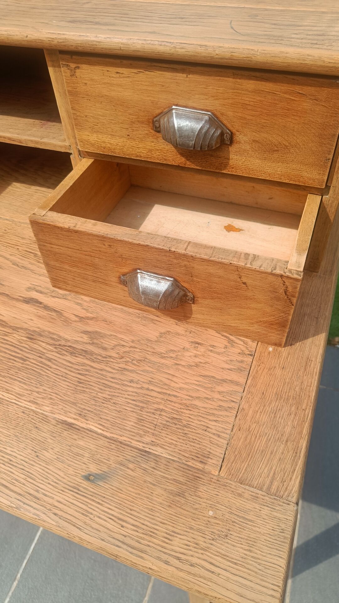 Antique solid oak desk with steps – 5 drawers