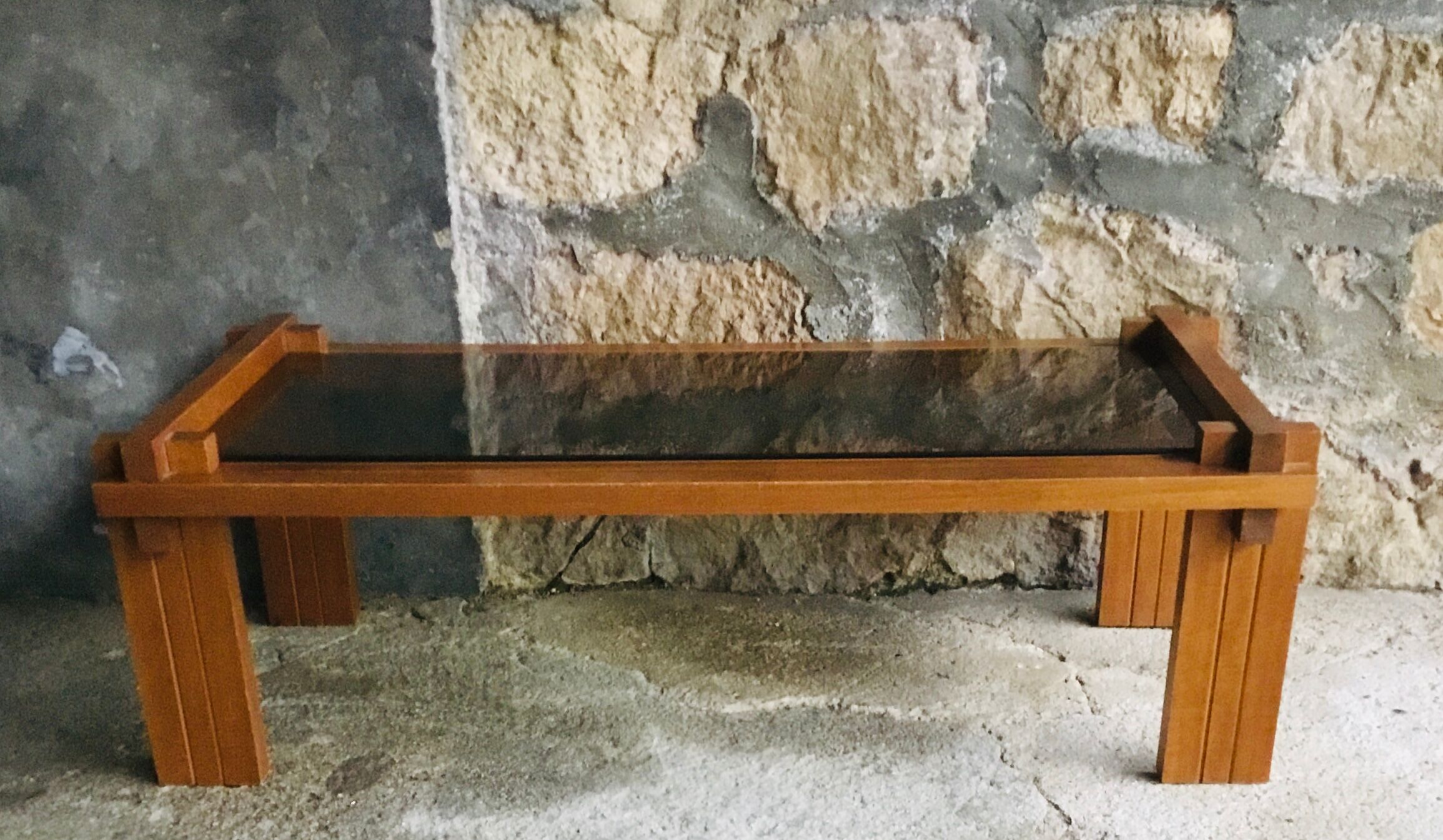 Modernist rectangular coffee table wood and glass - vintage - 1960s