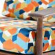 Scandinavian armchair with geometric fabric