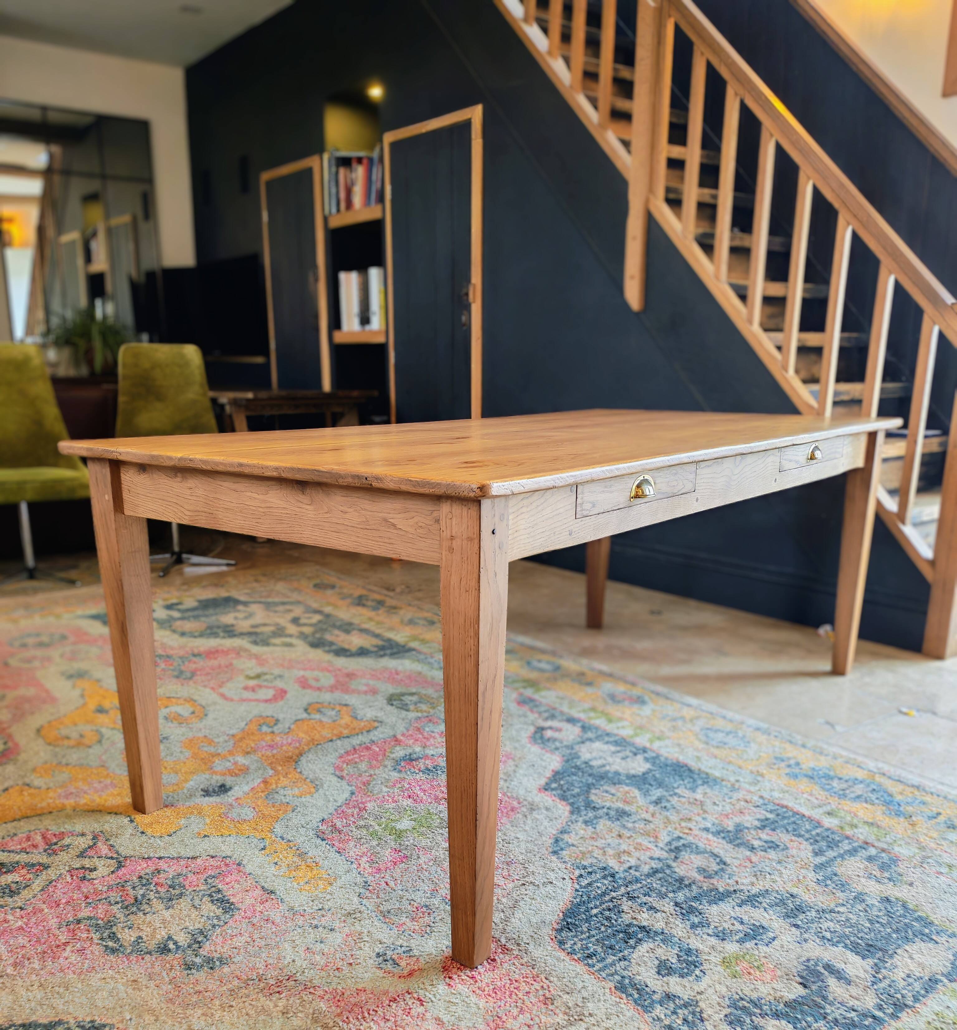 Table de ferme en chêne massif 200x100 avec sa rallonge de 60x100