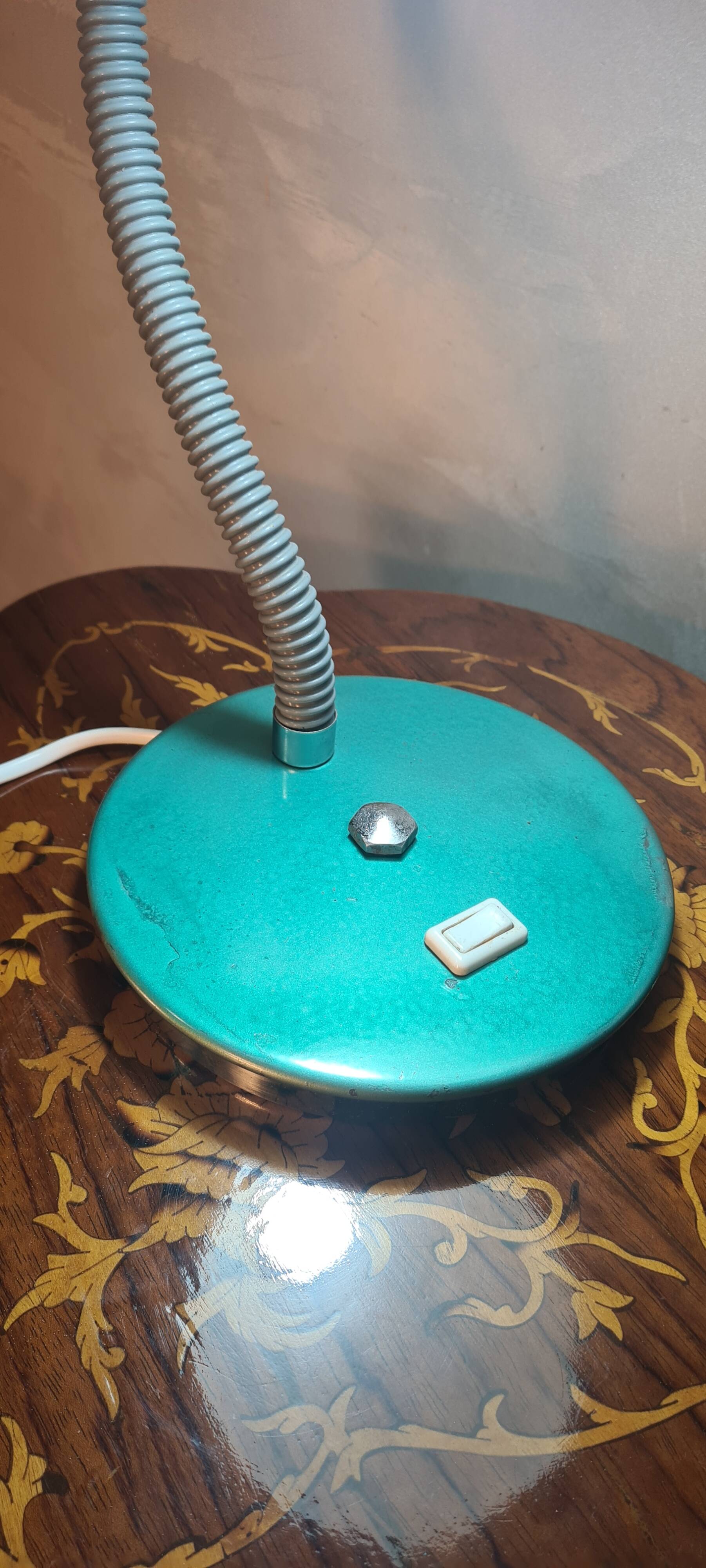 Italian design desk lamp, green metal, Fase style, 1970s, adjustable, flexible