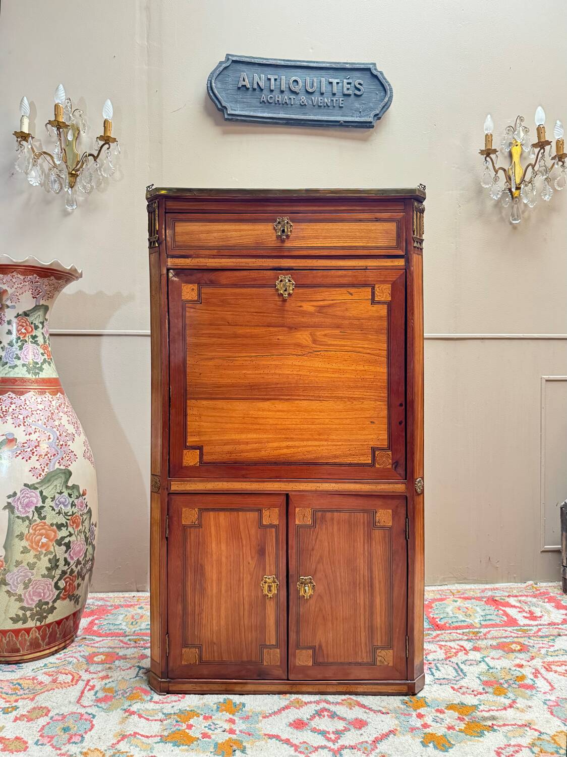 Tuart jean-baptiste ii marquetry wood secretary, stamped