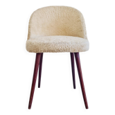Chaise moumoute tonneau vintage pieds compas