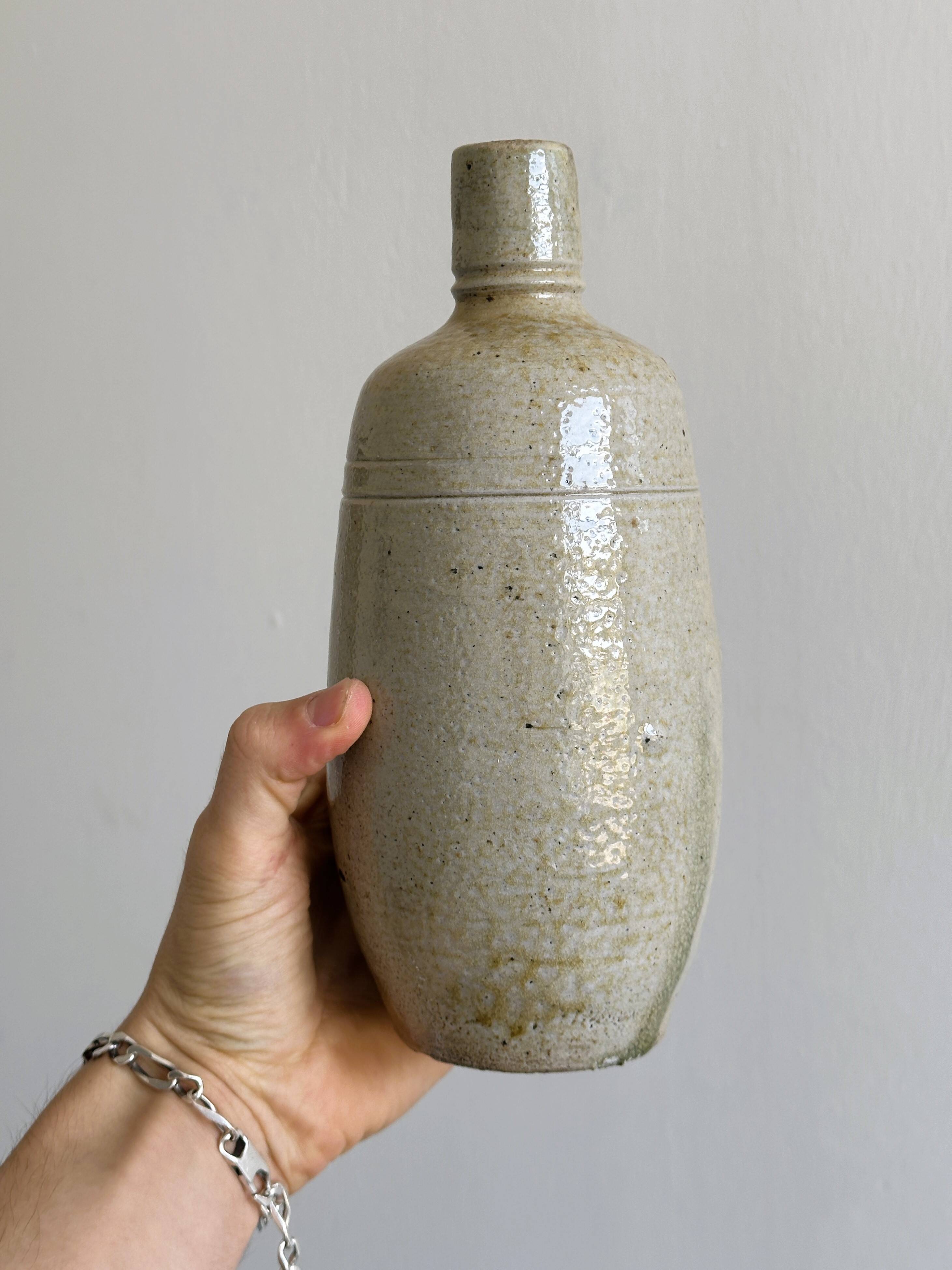 2 stoneware ceramics, vintage glazed stoneware vase