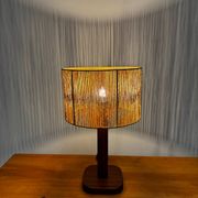 Lampe de table vintage en pin et teck avec nouvel abat-jour, années 70.