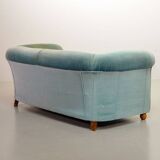 Chesterfield Duotone 2-Seat Sofa in Frosted Blue & Green Velvet 1950s
