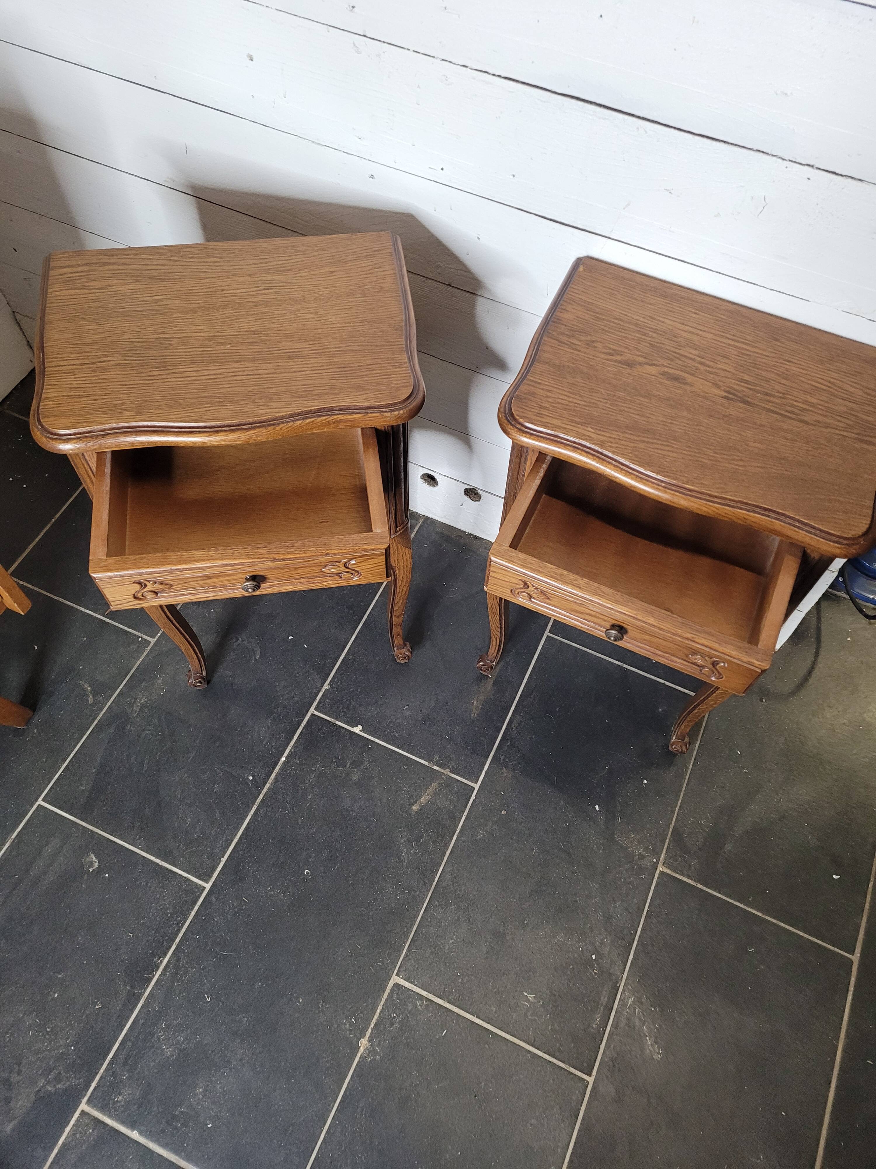 Pair of Louis XV style oak bedside tables