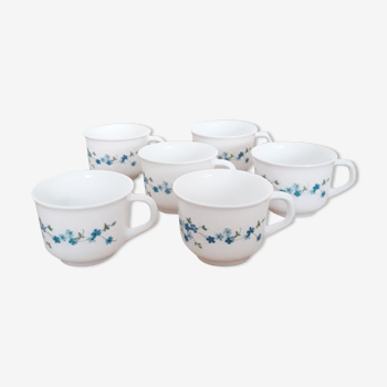 Set of 6 vintage breakfast cups - ARCOPAL France - Model Véronica Myosotis - 1970