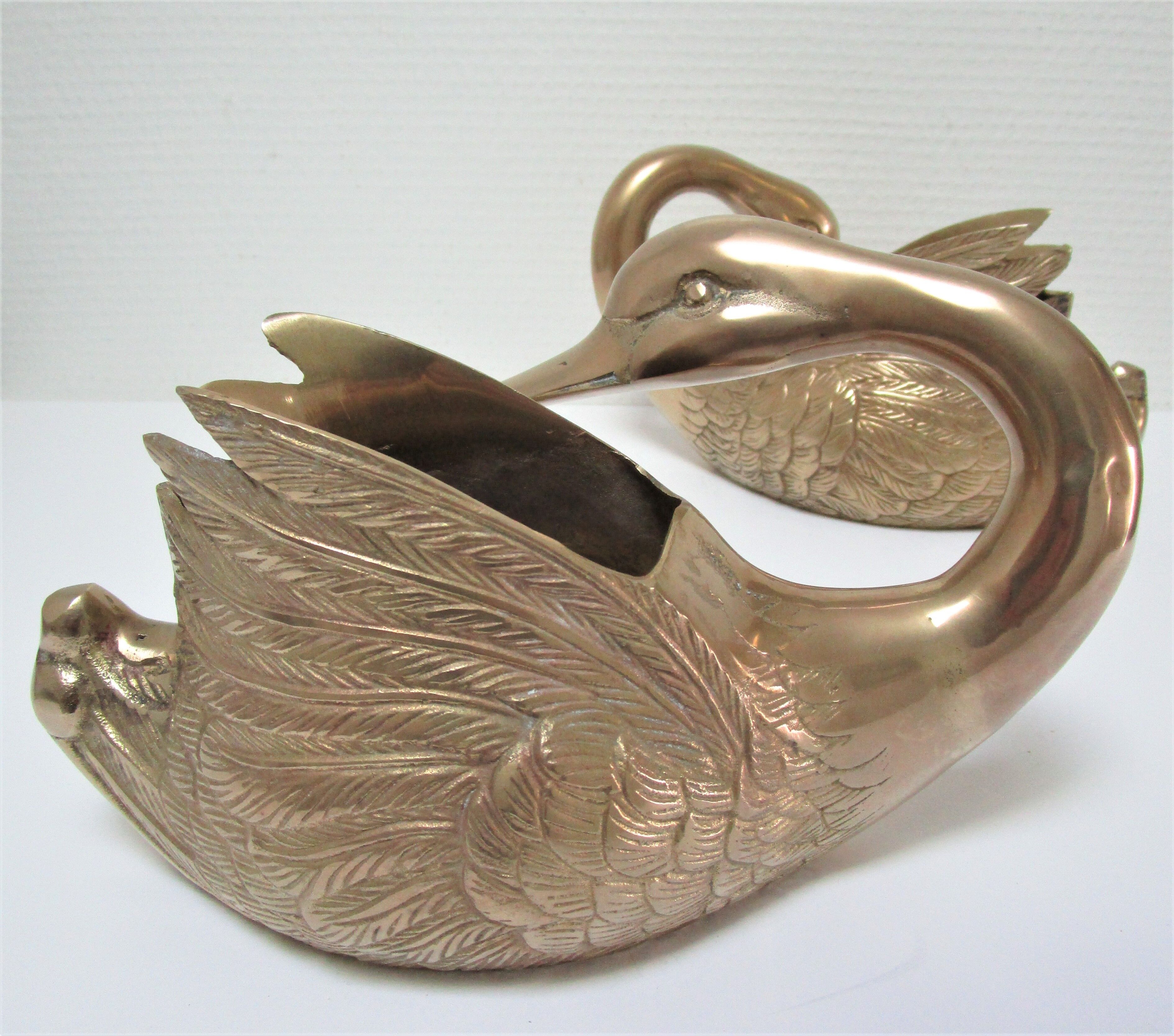 Two vintage solid brass brass zoomorphic pot pot cache