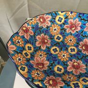Oval fruit cup in Longwy enamels with floral decoration
