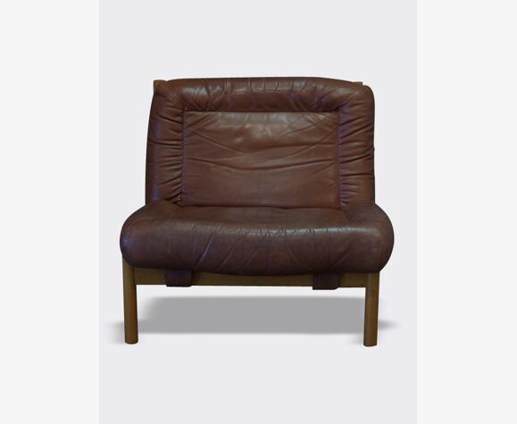 Authentique fauteuil ou chauffeuse design scandinave tout cuir "Année 50" |  Selency