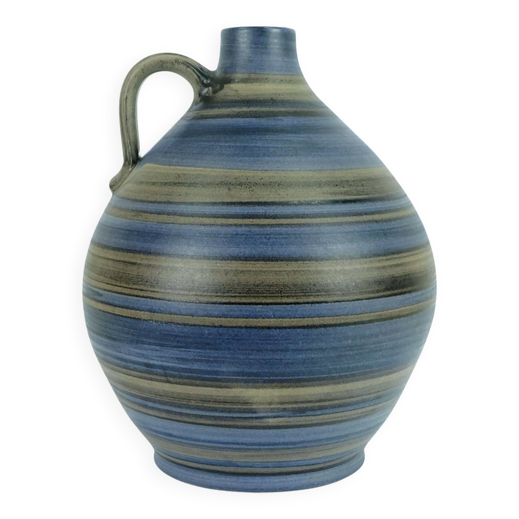 VASE en forme de cruche des années 1950 avec un motif rayé en bleu, marron et noir modèle 252/30