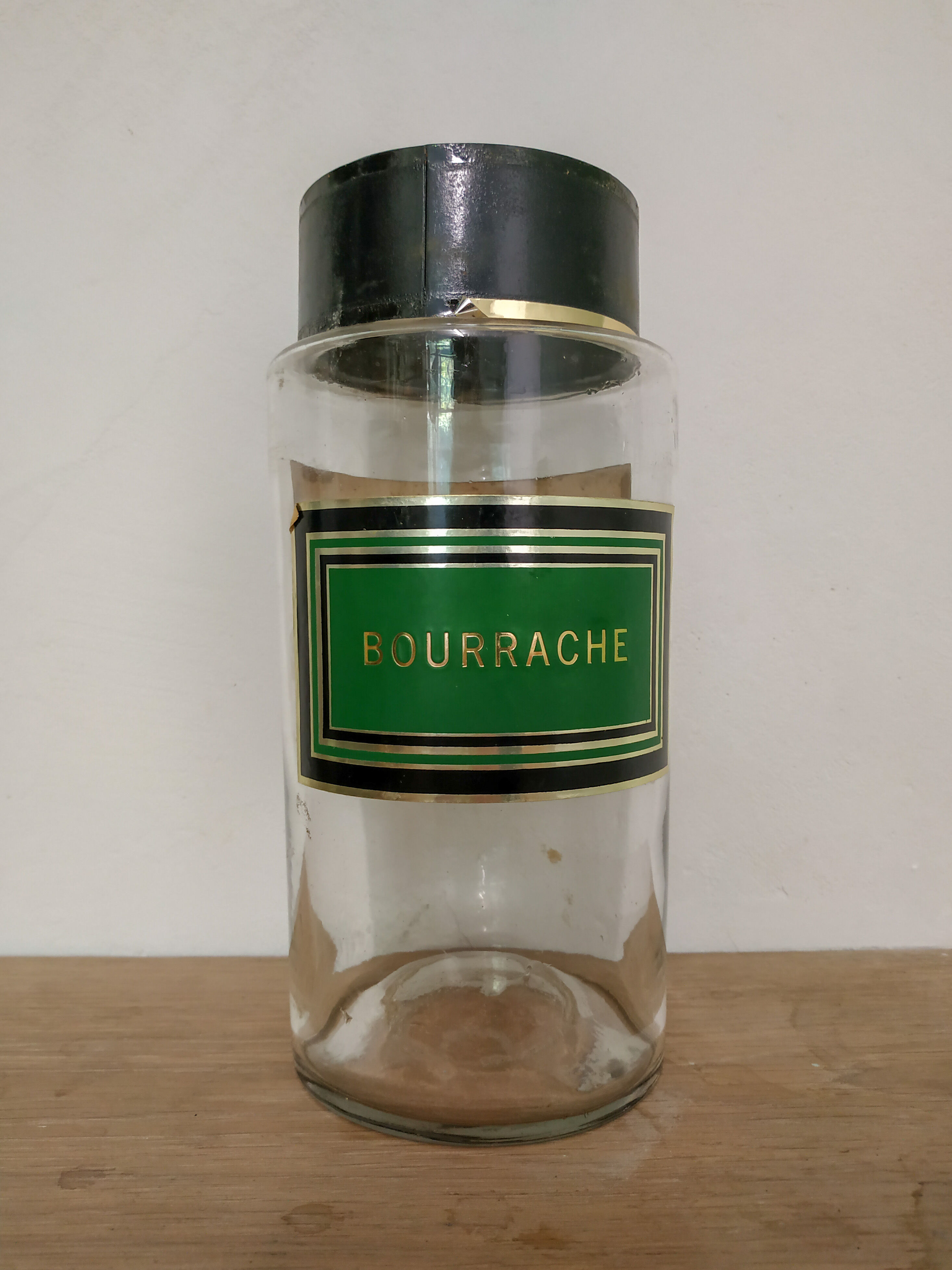 Large bottle former pharmacy early nineteenth century double green label