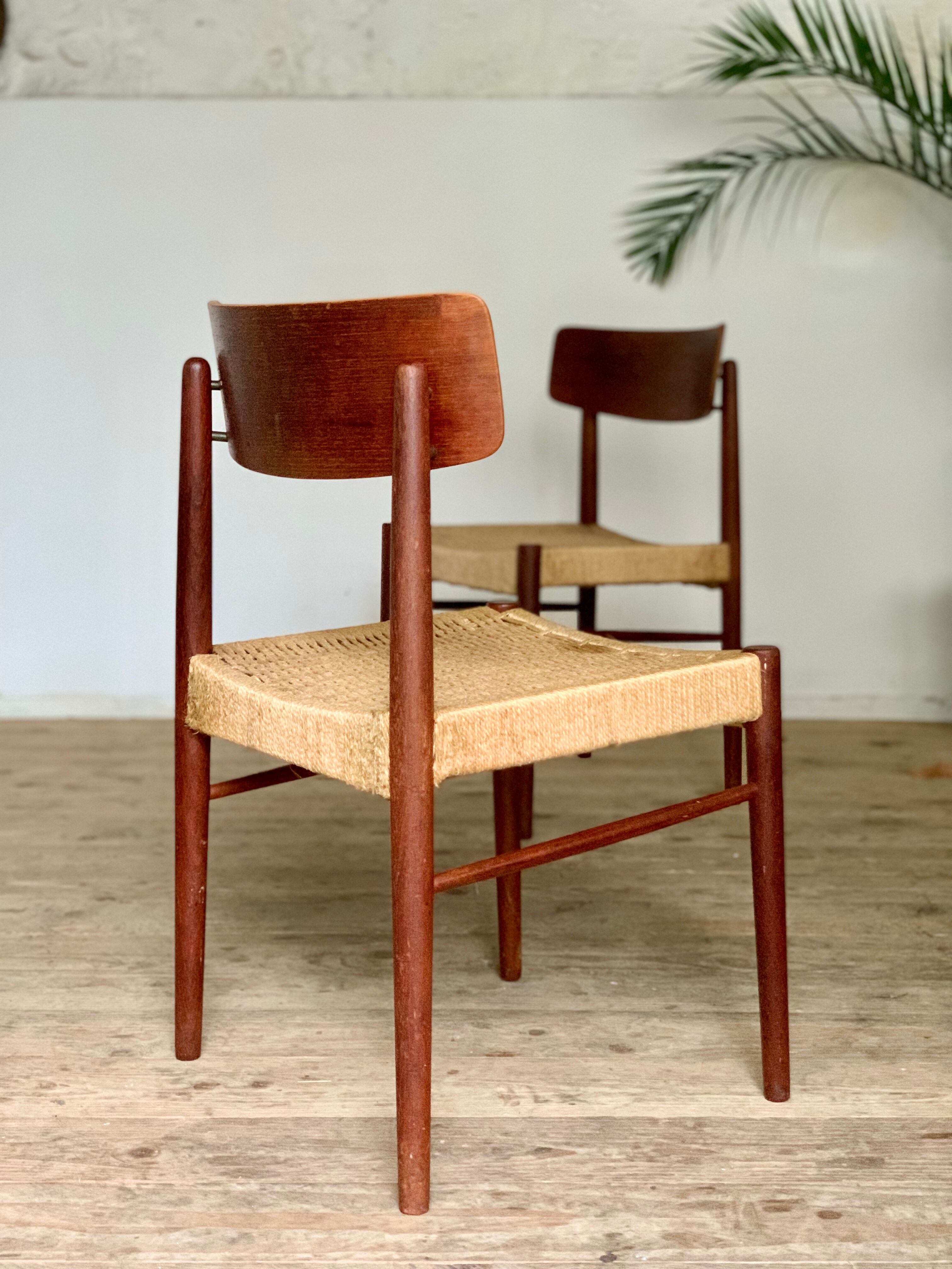 Chaise scandinave vintage en teck et cord