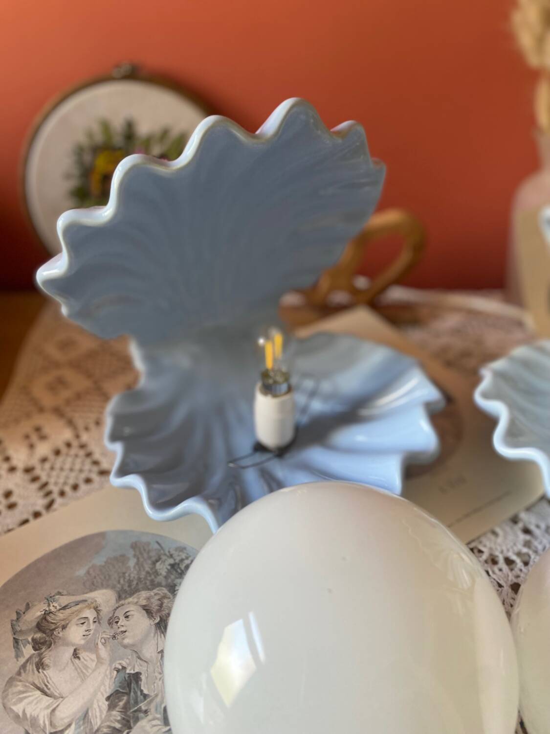 Rare pair of vintage shell lamps