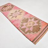 3x10 Pink & Brown Stars Pattern Vintage Runner Rug, 94x320Cm