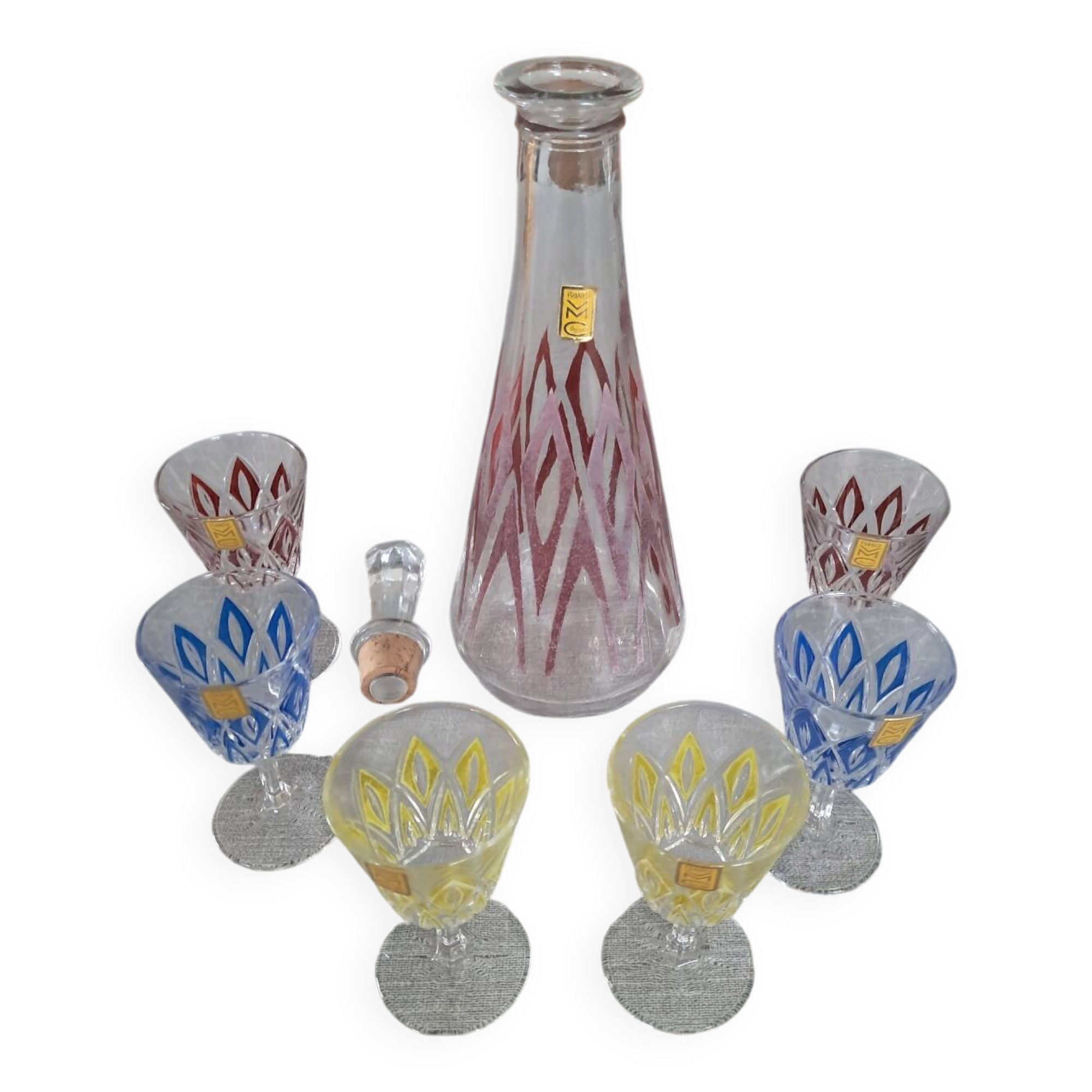 New carafe and glasses set, Champagne glassware from Reims, 1950s