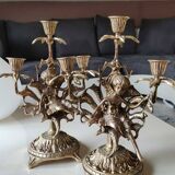 Pair of Antique 3-light candlesticks. Puttis/Cherubs. Bronze