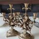 Paire de chandeliers antiques à 3 feux de lumières puttis/angelots bronze