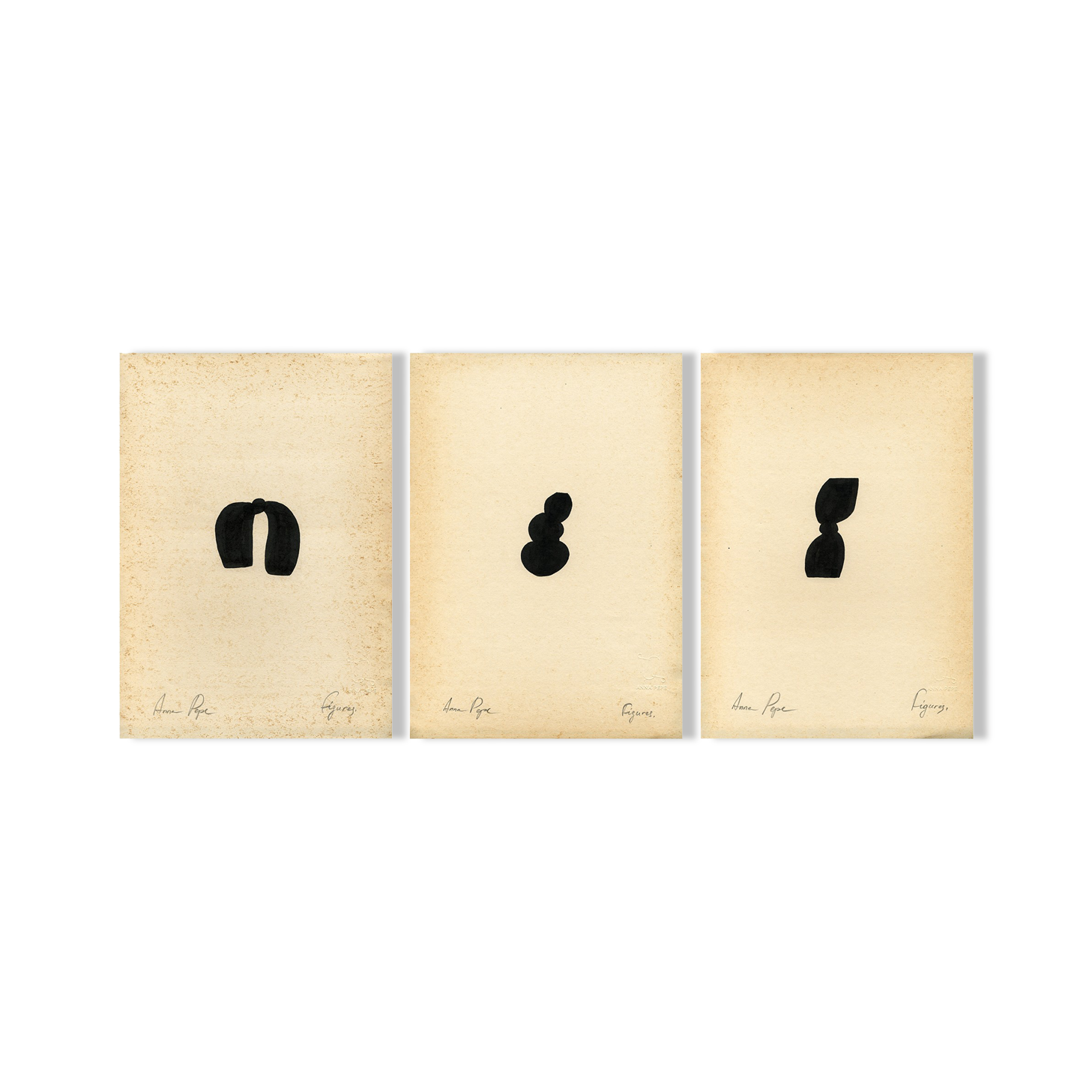 3 original ink drawing on vintage paper, A4