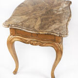 Rococo side table with marbled tabletop and frame of gilded wood, 1860s