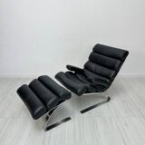 COR Sinus Black Leather Lounge Chair with Ottoman