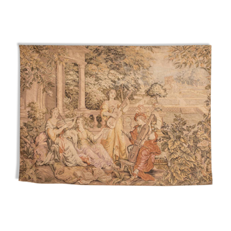 Large Aubusson-style wall tapestry with a musical scene.