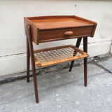 Bedside, harness wood and rattan 1950