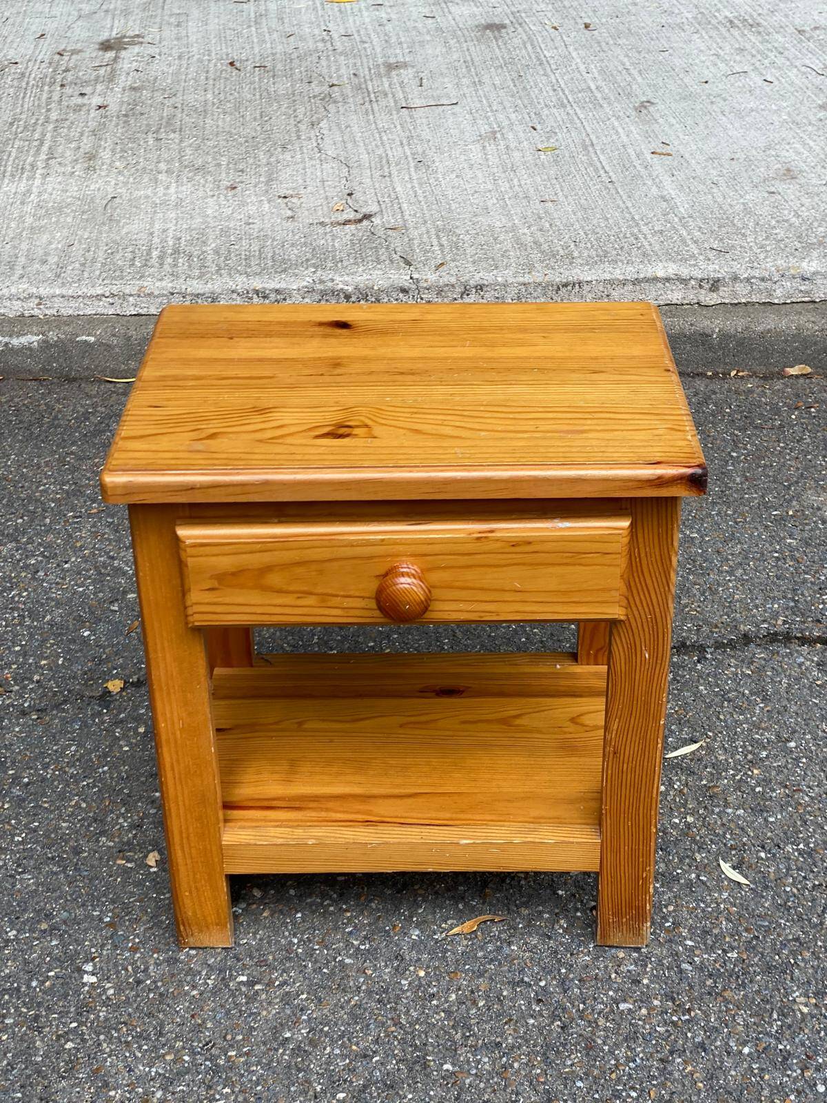 Solid pine bedside table with drawer 1990
