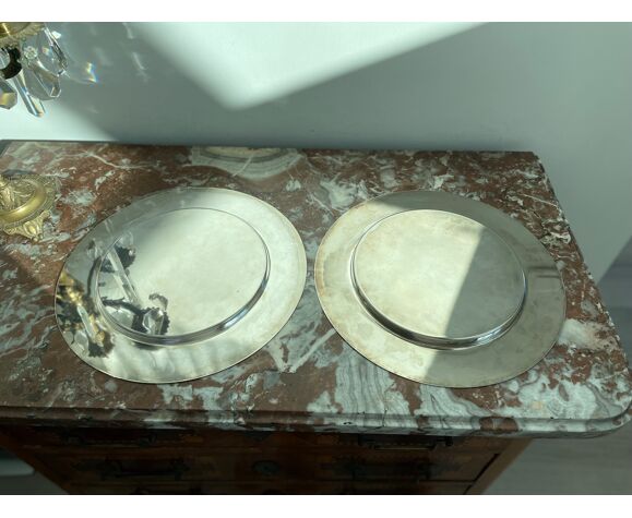 Paire vintage de dessous d'assiettes, métal argenté | Selency