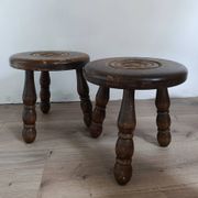 tabouret bas tripode bois, pied bobine, vintage