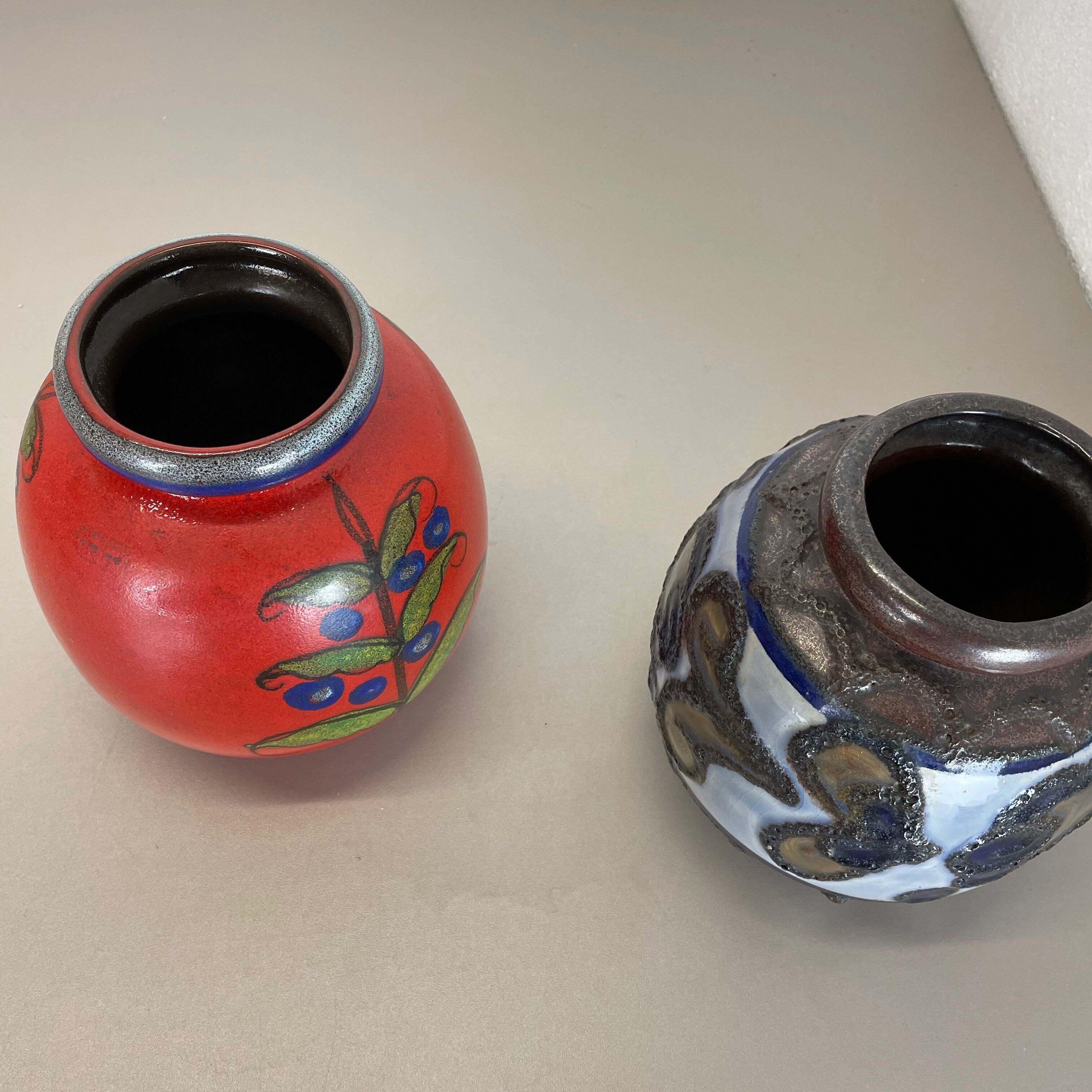 Set of Two Pottery Fat Lava Vases "Multi-Color" by Scheurich, Germany, 1970s