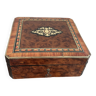Antique, boîte Napoléon III, bois précieux, laiton, intérieur soie verte, palissandre, chêne, clé