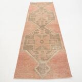3x9 Vintage Pale Red & Brown Aesthetic Turkish Runner Rug, 91x291Cm