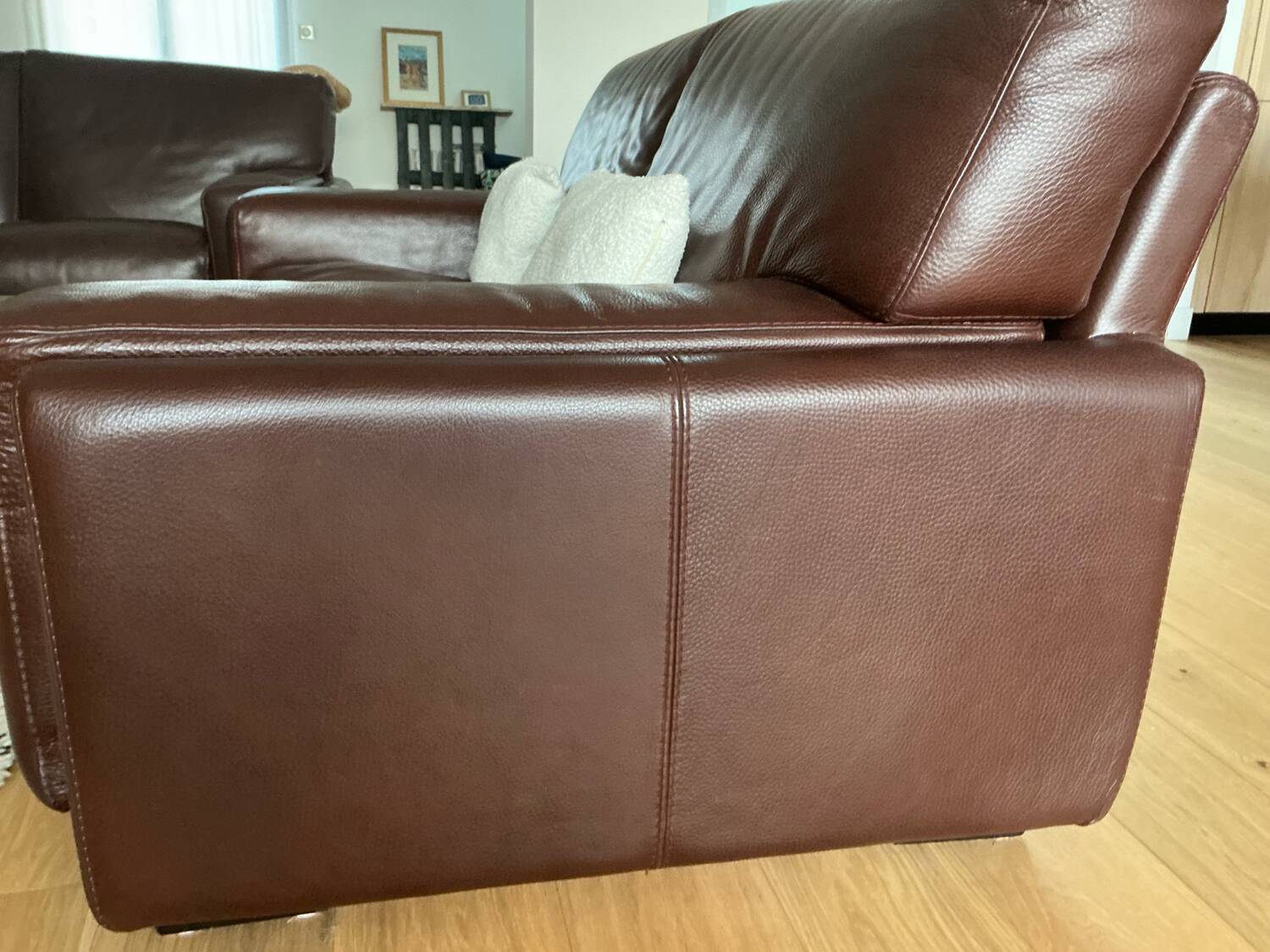 Brown grained leather sofa Roche Bobois