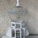 Oriental bird cage, metal and wood white and vintage blue