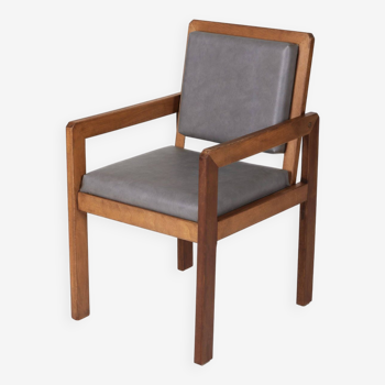 Fauteuil en bois et cuir André Sornay