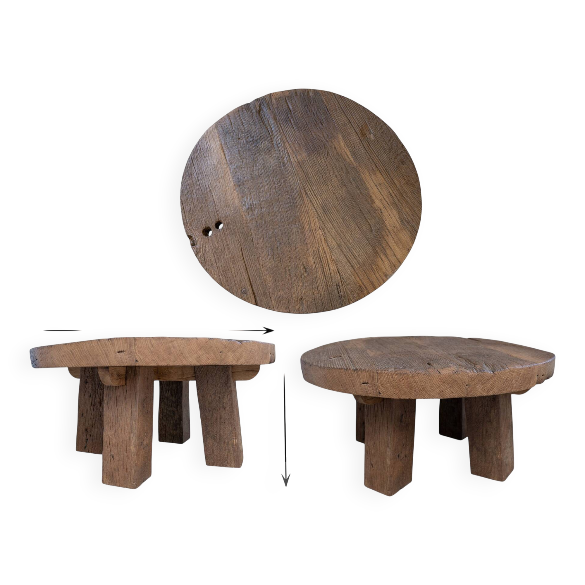 Table basse ronde en chêne massif