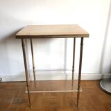 Pedestal side table in gold metal and marble