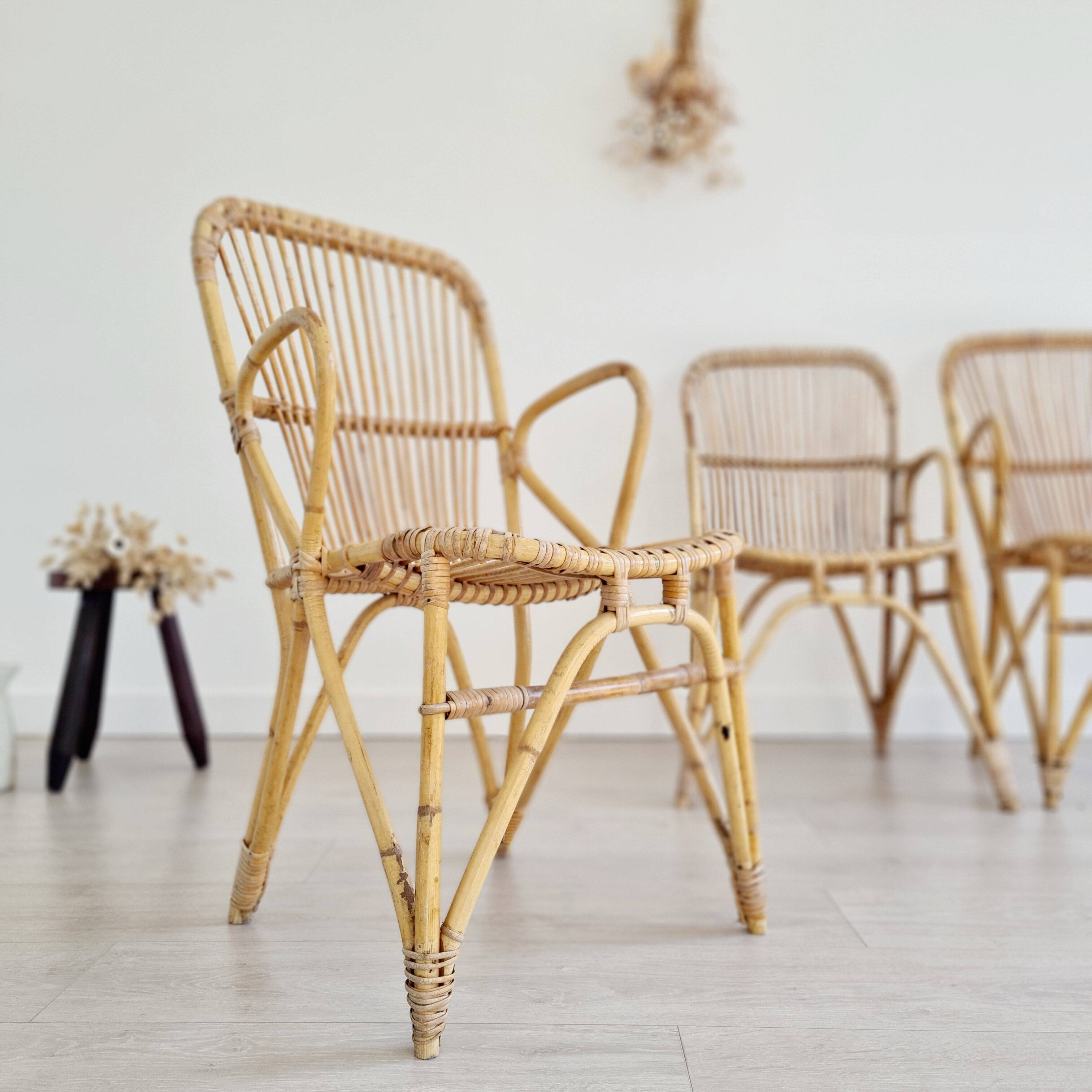3 antique rattan armchairs