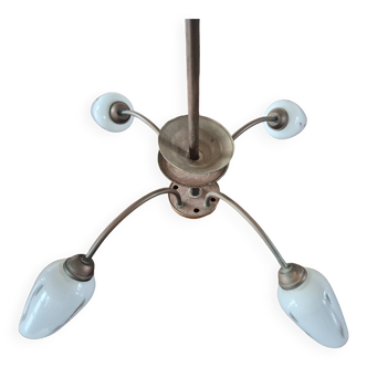 luminaire suspension vintage année 50 laiton et metal diffuseur tulipe
