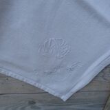 Set of 6 old 1900 napkins in white damask linen with hand-embroidered monogram
