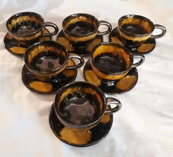 set of cups and saucers, ceramic glaze, 80s