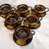 Ensemble de tasses et soucoupes, glaçure céramique, années 80